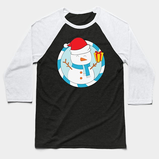 Cute Snow Man Santa Hat Christmas Gift Baseball T-Shirt by BadDesignCo